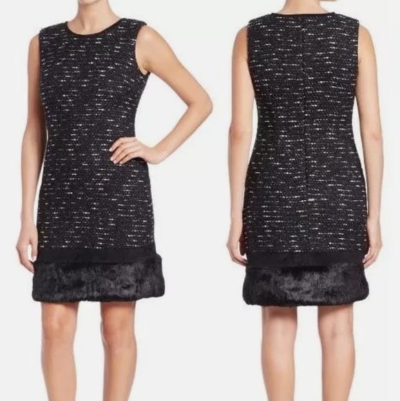 NWT Calvin Klein Tweed Dress with Faux Fur Trim - Picture 8 of 8